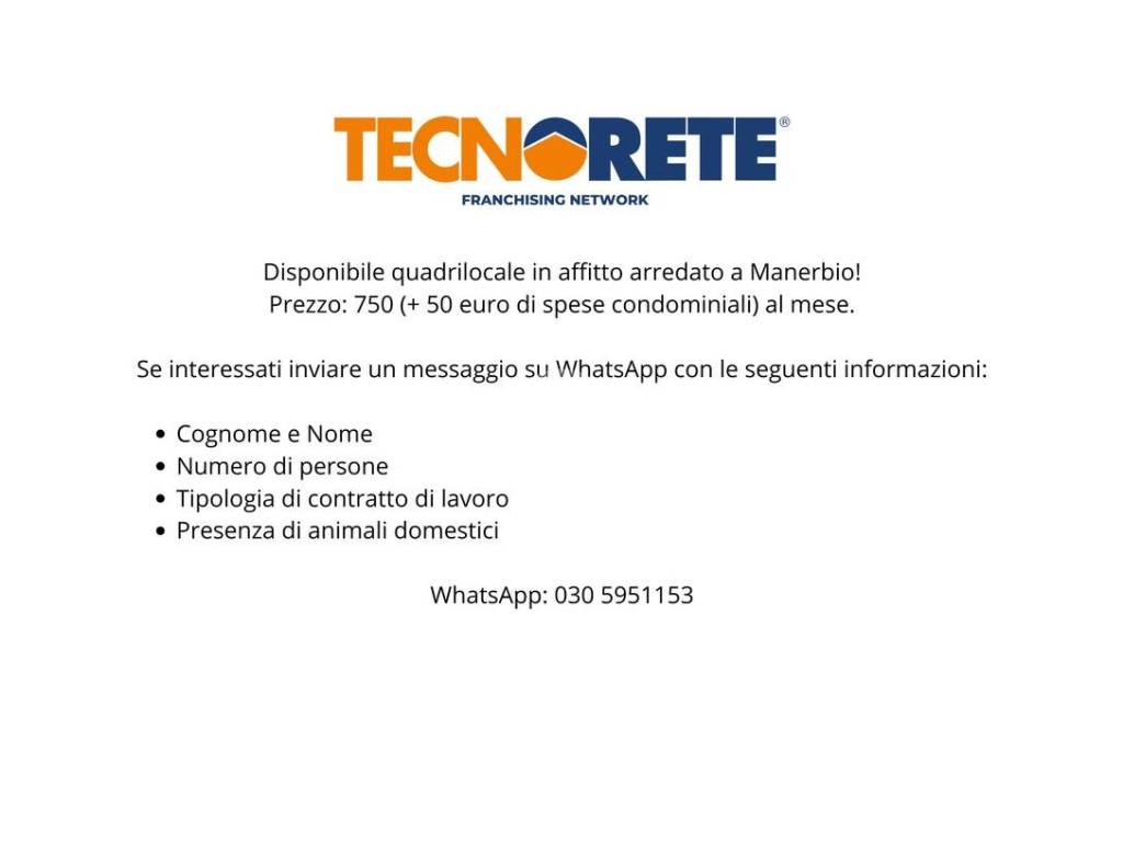 appartamento in affitto a Manerbio