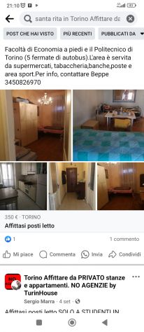 camera singola in affitto a Torino in zona Santa Rita