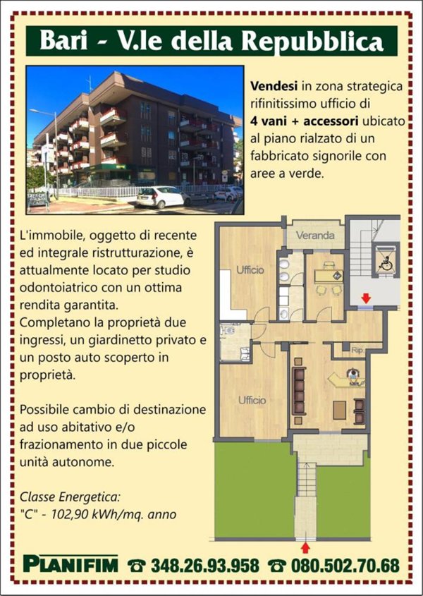 ufficio in vendita a Bari in zona Carrassi