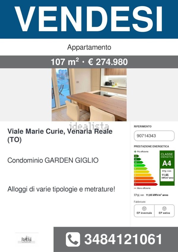 appartamento in vendita a Venaria Reale